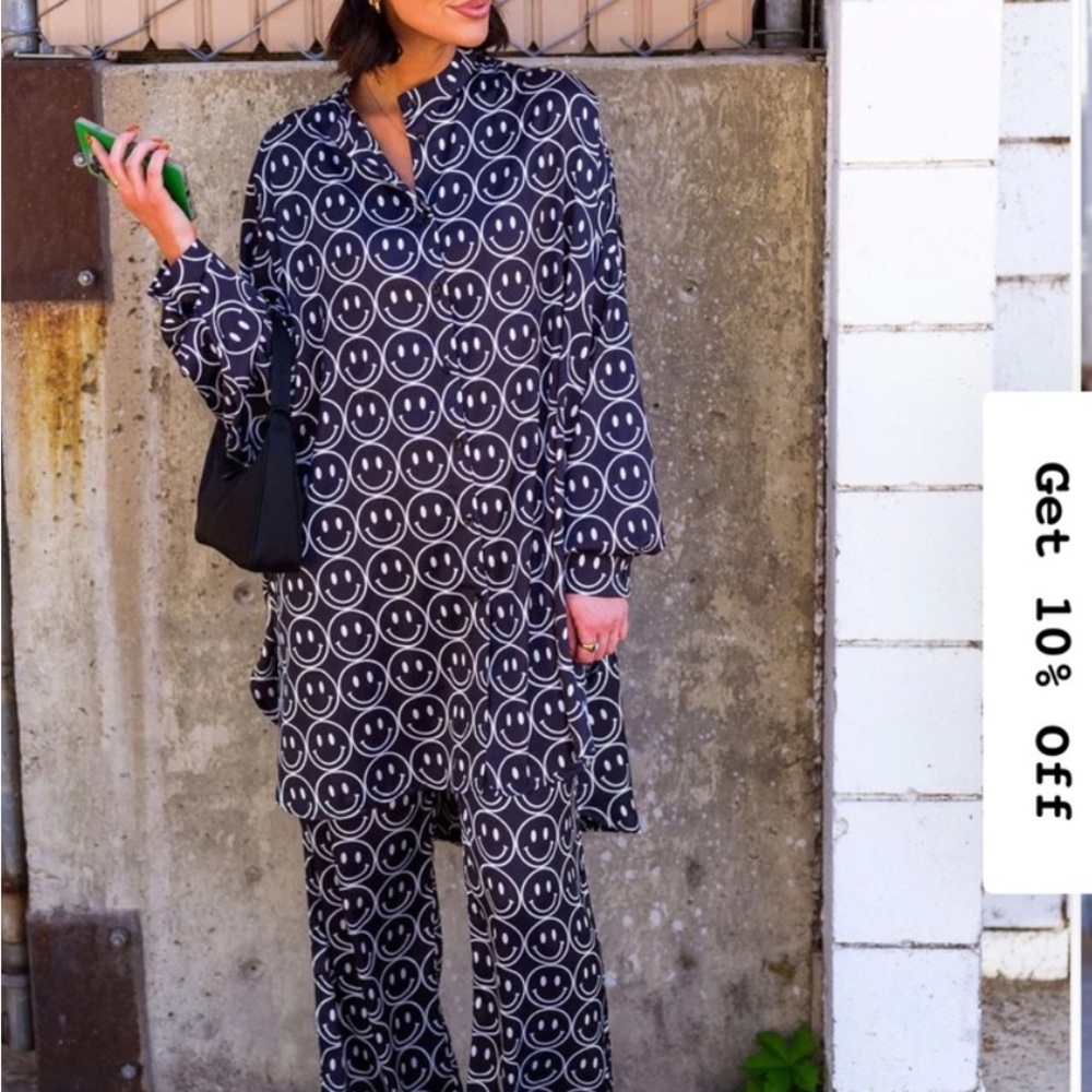 Dressed in LALA Black and White Smiley Face Satin Playsuit